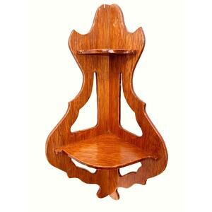 Vintage Handcrafted Oak Corner Wall Shelf, Folk Art Wood Hanging Shelf